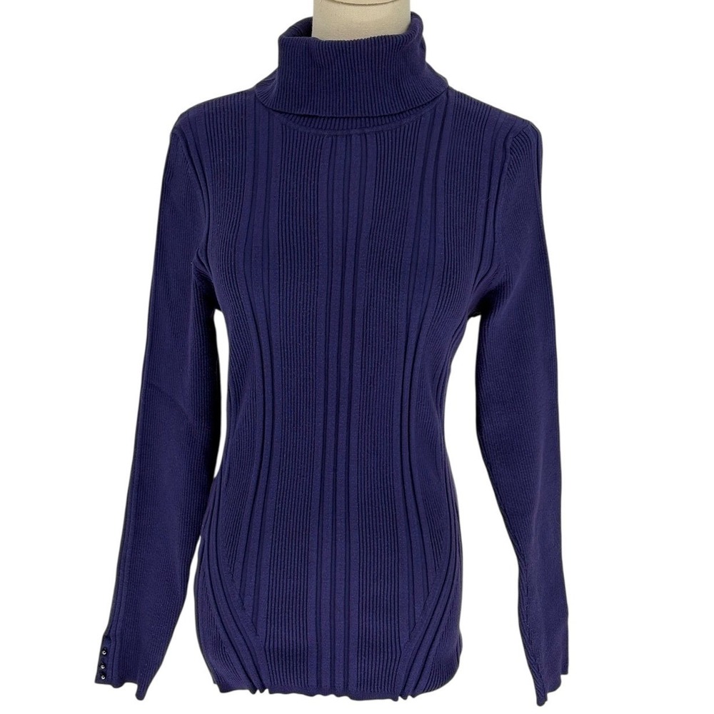 Unbranded Turtleneck Sweater Purple Ribbed Knit Button Cuff Long‎ Sleeve Small